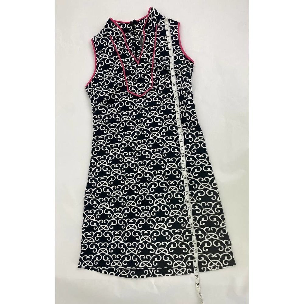 Vince Camuto Black Print Dress with Hot Pink Fuchsia Piping - Size 4 - Picture 7 of 11
